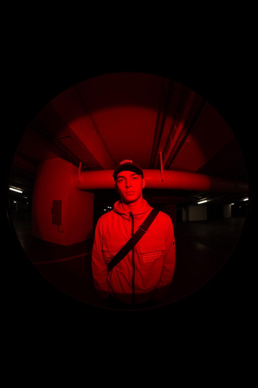Red Hoodie Garage Portrait