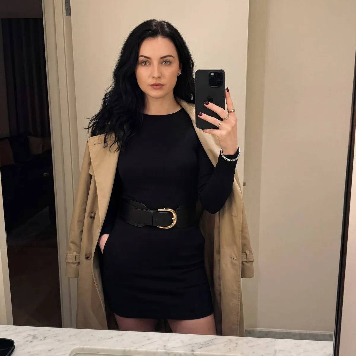 Earrings Bracelets Rings And Nails In Mirror Selfie