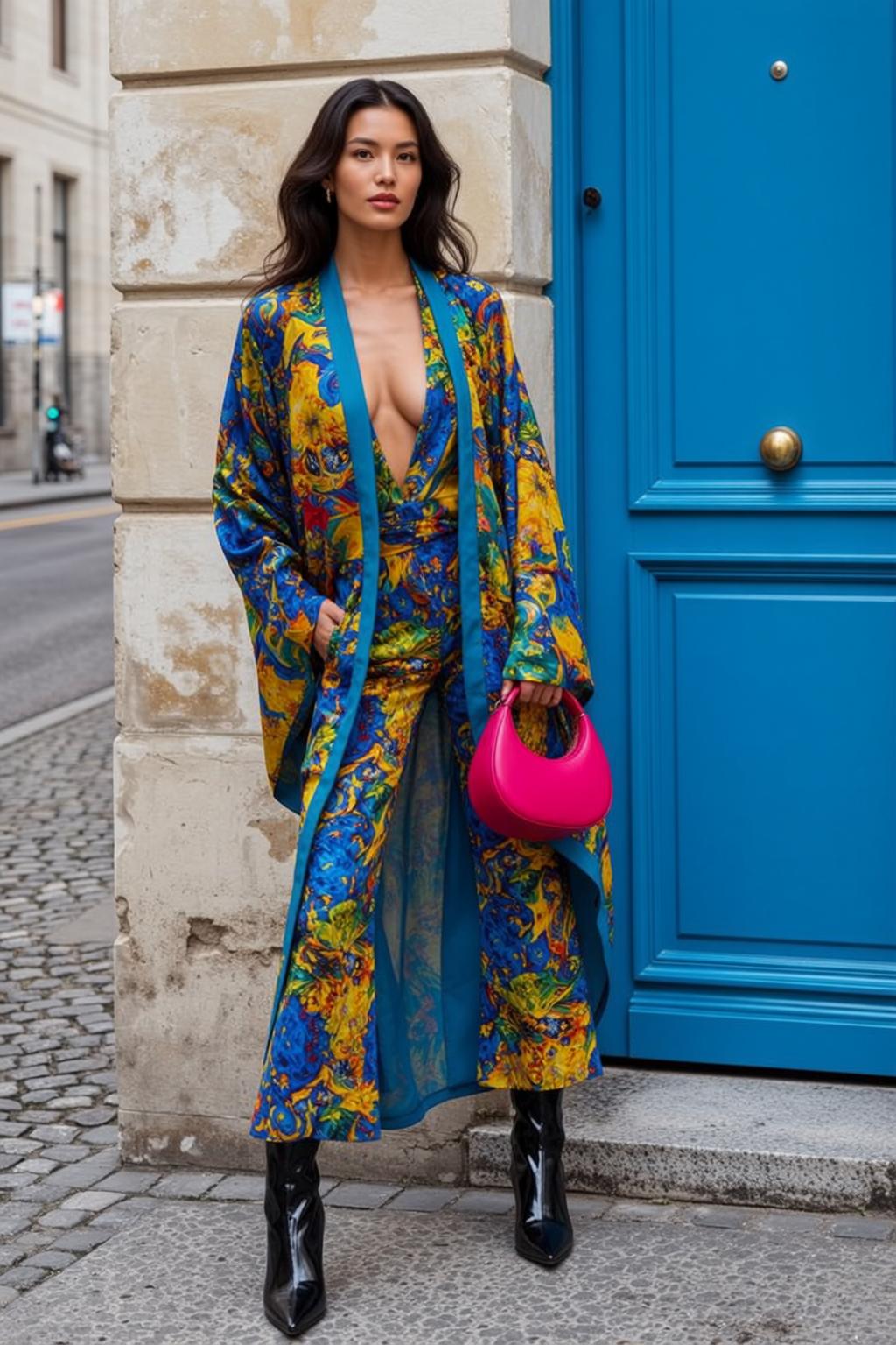 Pink Handbag Flowing Colorful Outfit