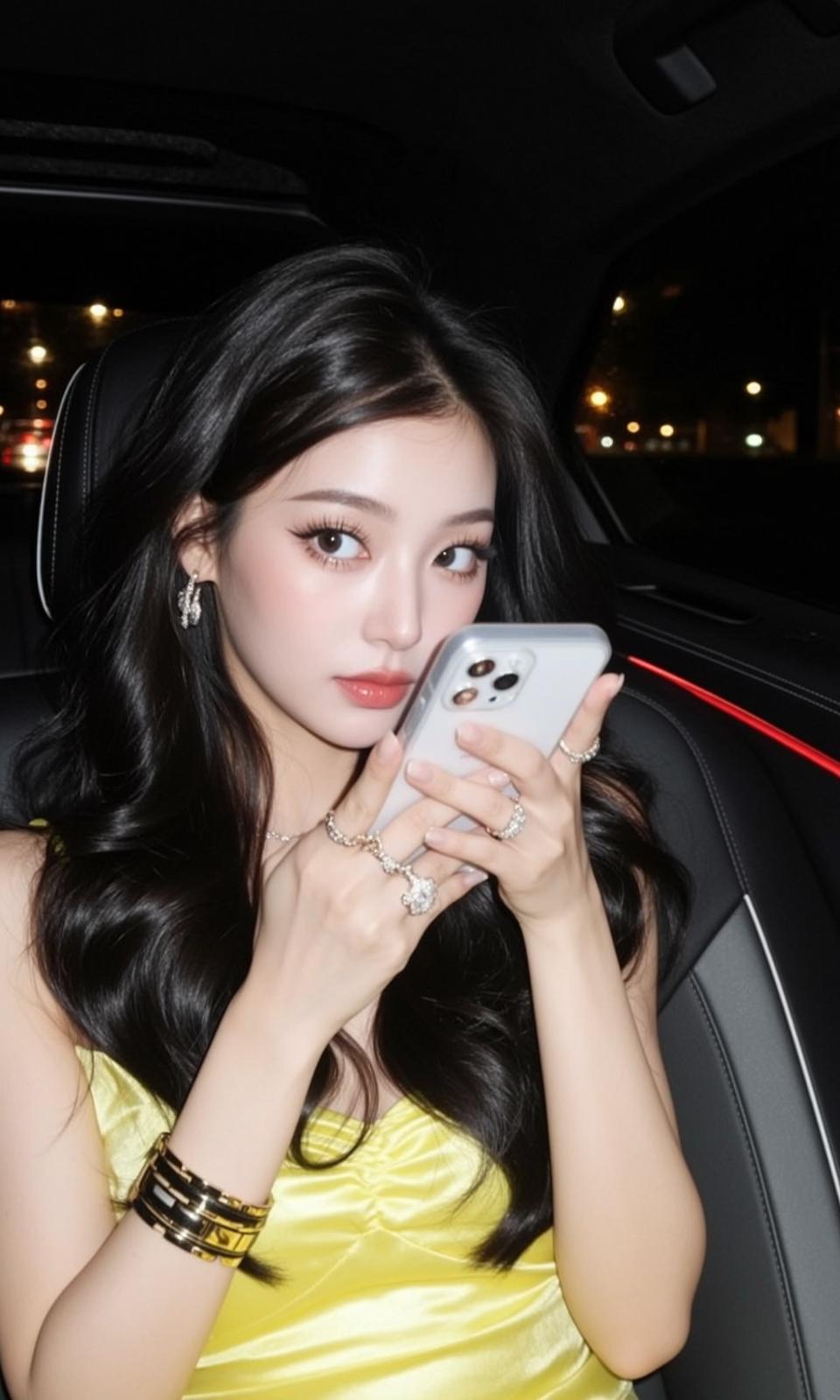 Explore Seated Back Car Holding Smartphone Her