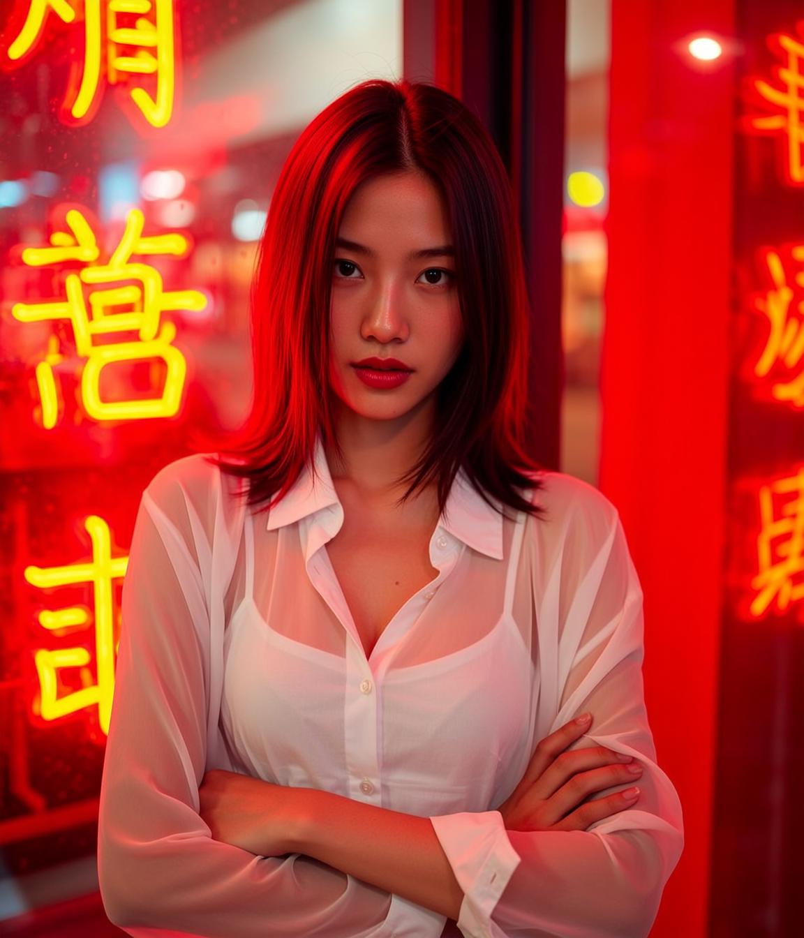 White Shirt Neon Chinatown
