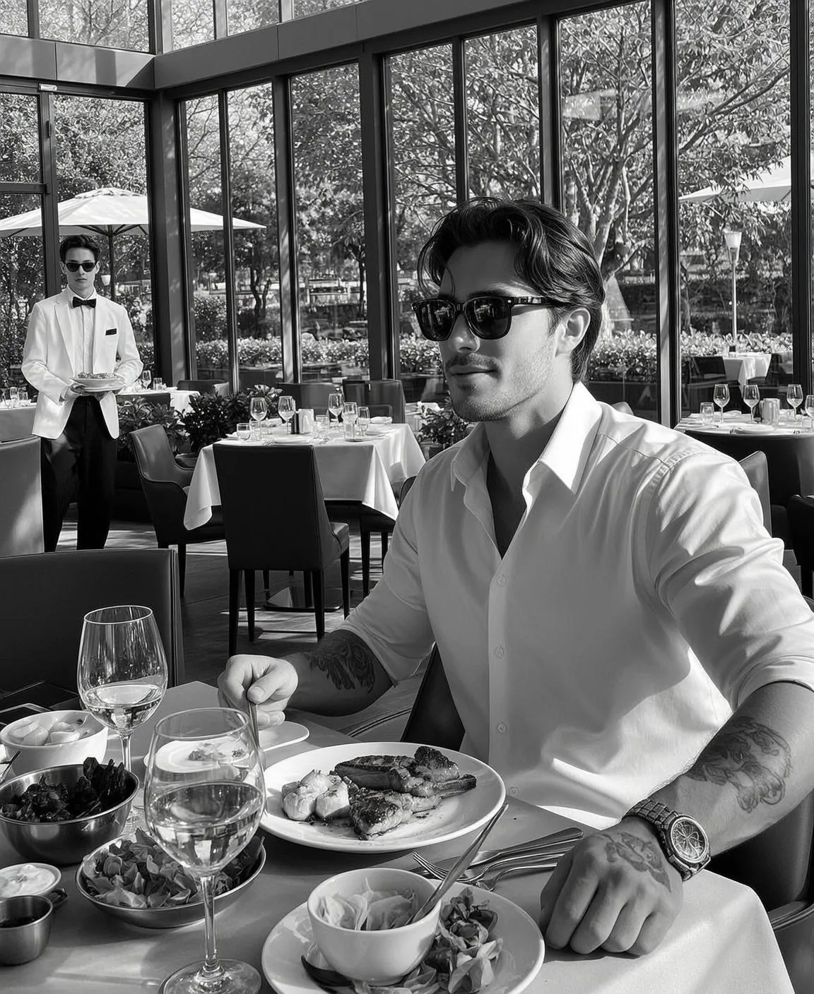 Wristwatch And Sunglasses At A Restaurant