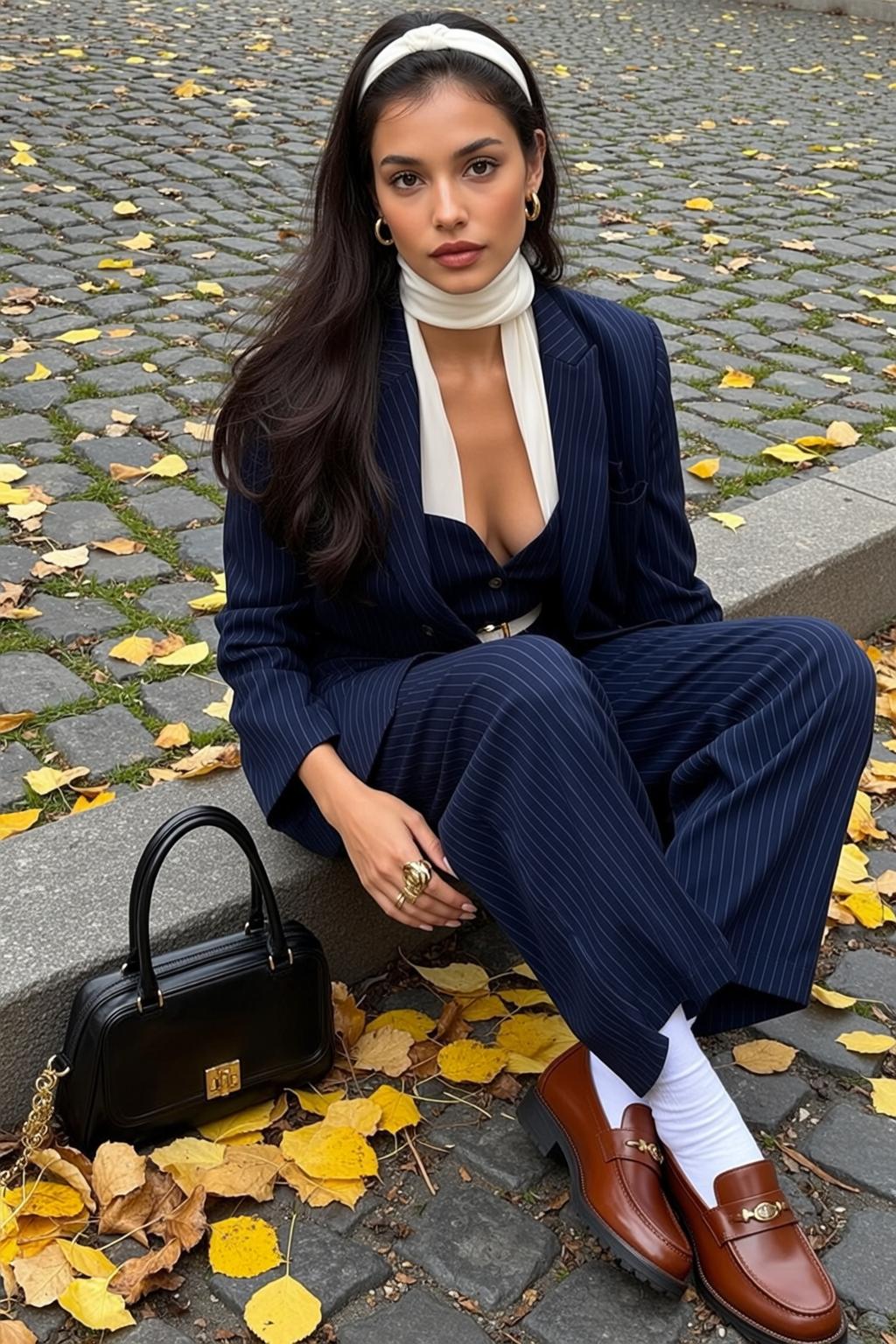 Pinstripe Suit Cobblestone Street