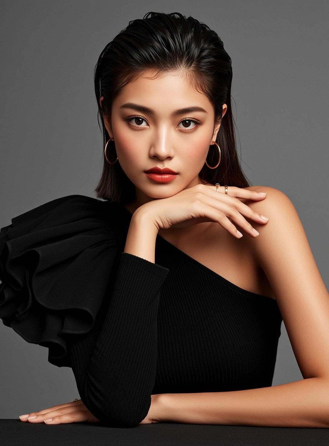 Luxury Young Asian Dark Wet Shoulder-length Styled