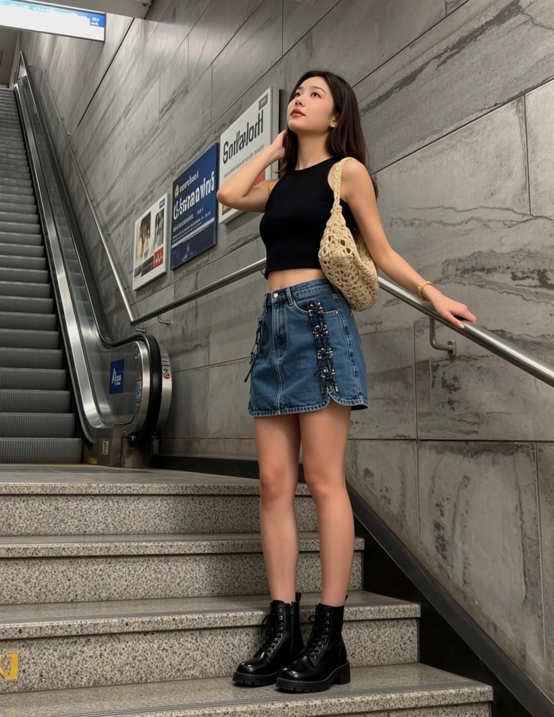 Black Crop Top Subway Stairs