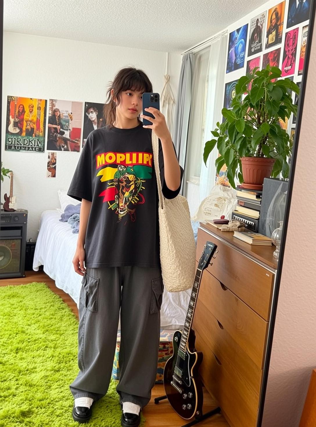 Bedroom Mirror Selfie Green Shag Carpet