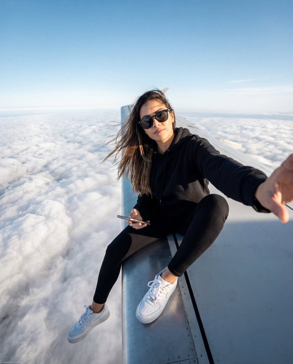 Airplane Wing Above Clouds Selfie