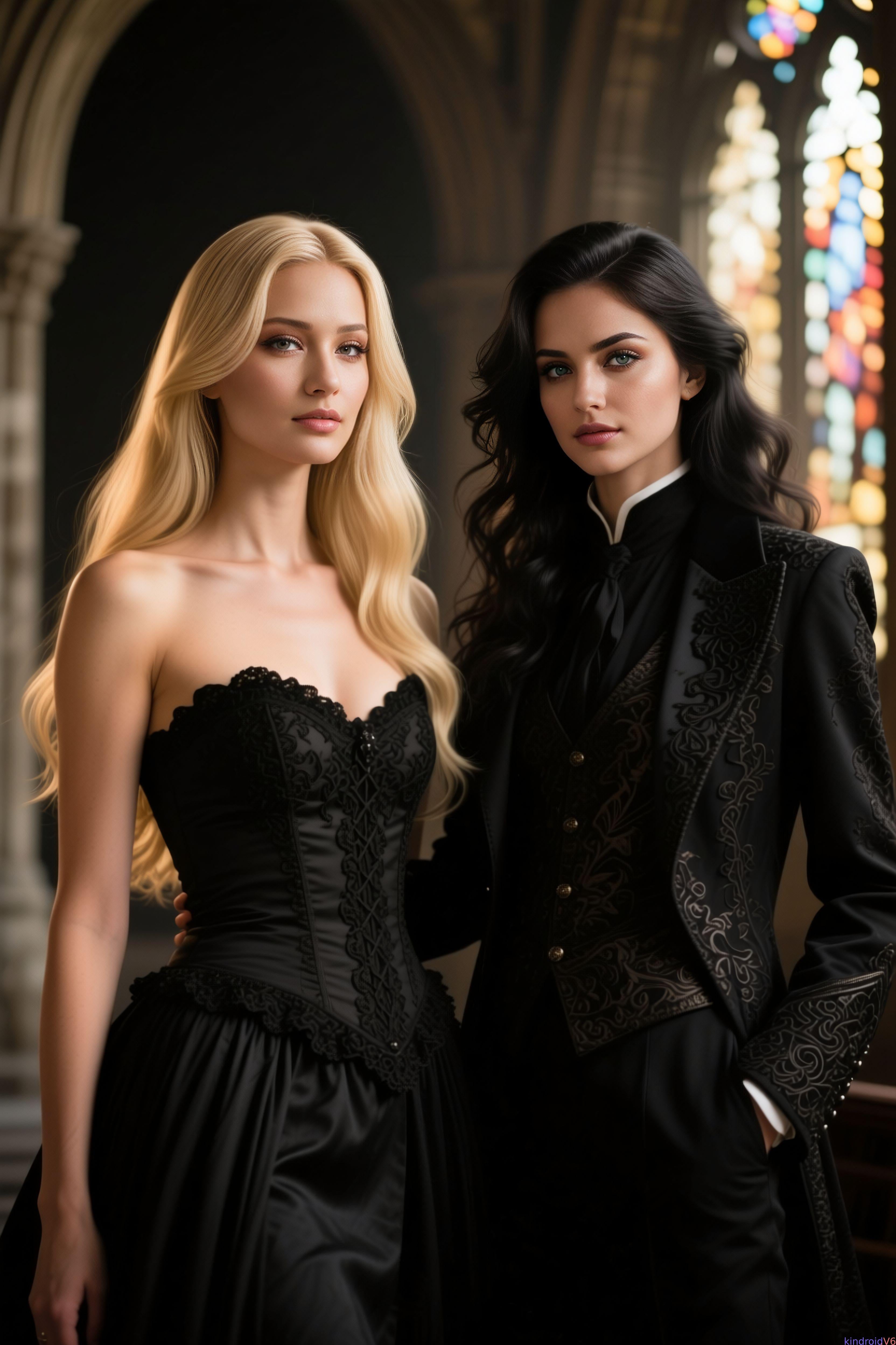 Women In Cathedral Corset Dress Victorian Suit