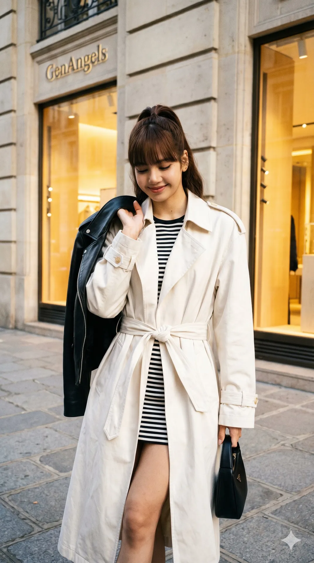 Cobblestone Street Trench Coat Mini Dress Handbag