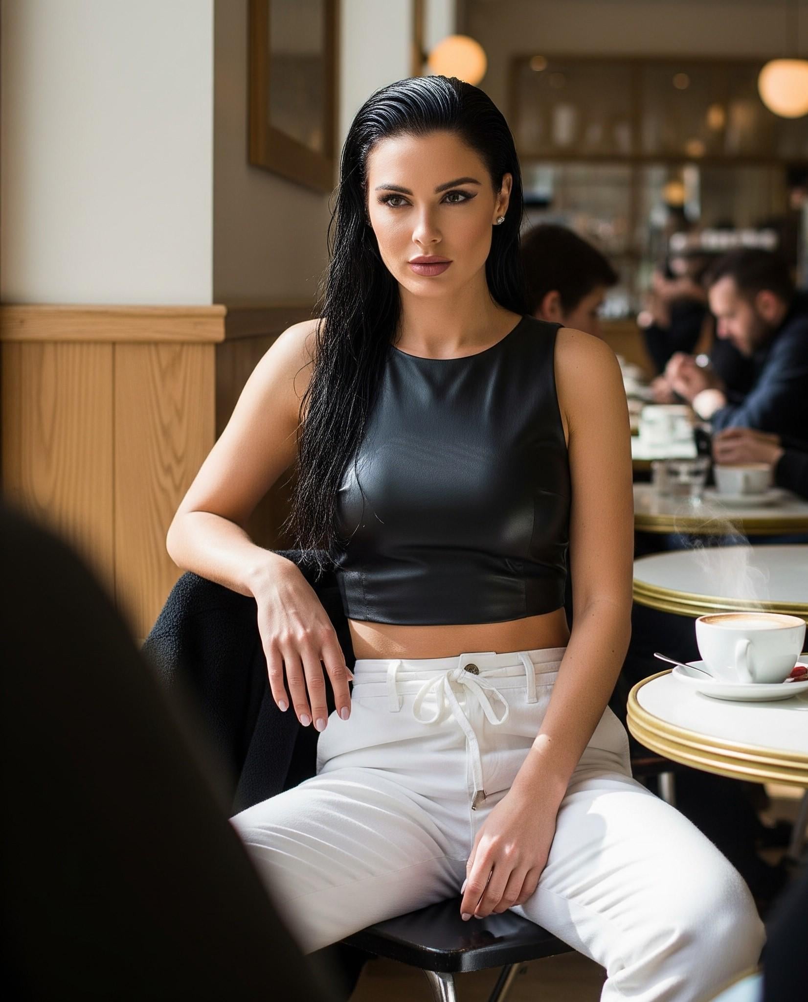 Cafe Interior Medium Shot With Coffee And Leather Top