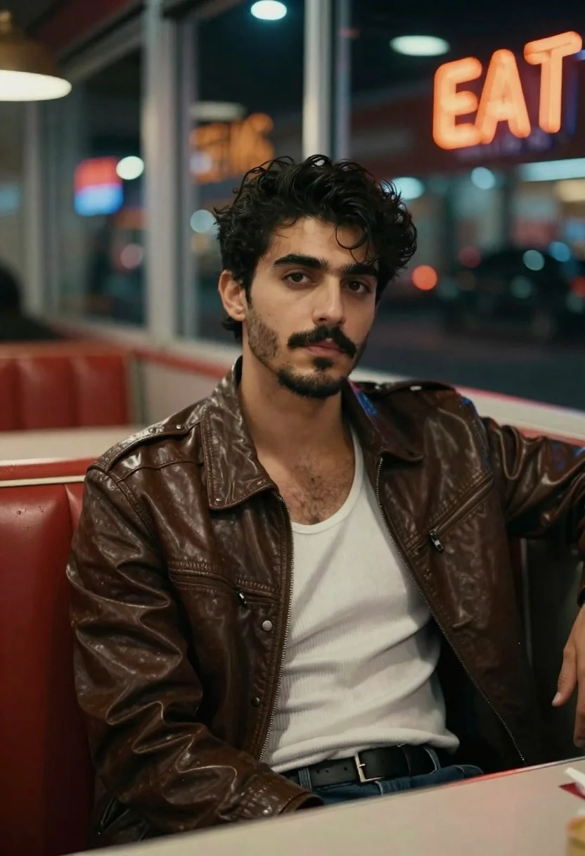 Atmospheric Night Shot Young Man With Dark Hair And Beard reference photo