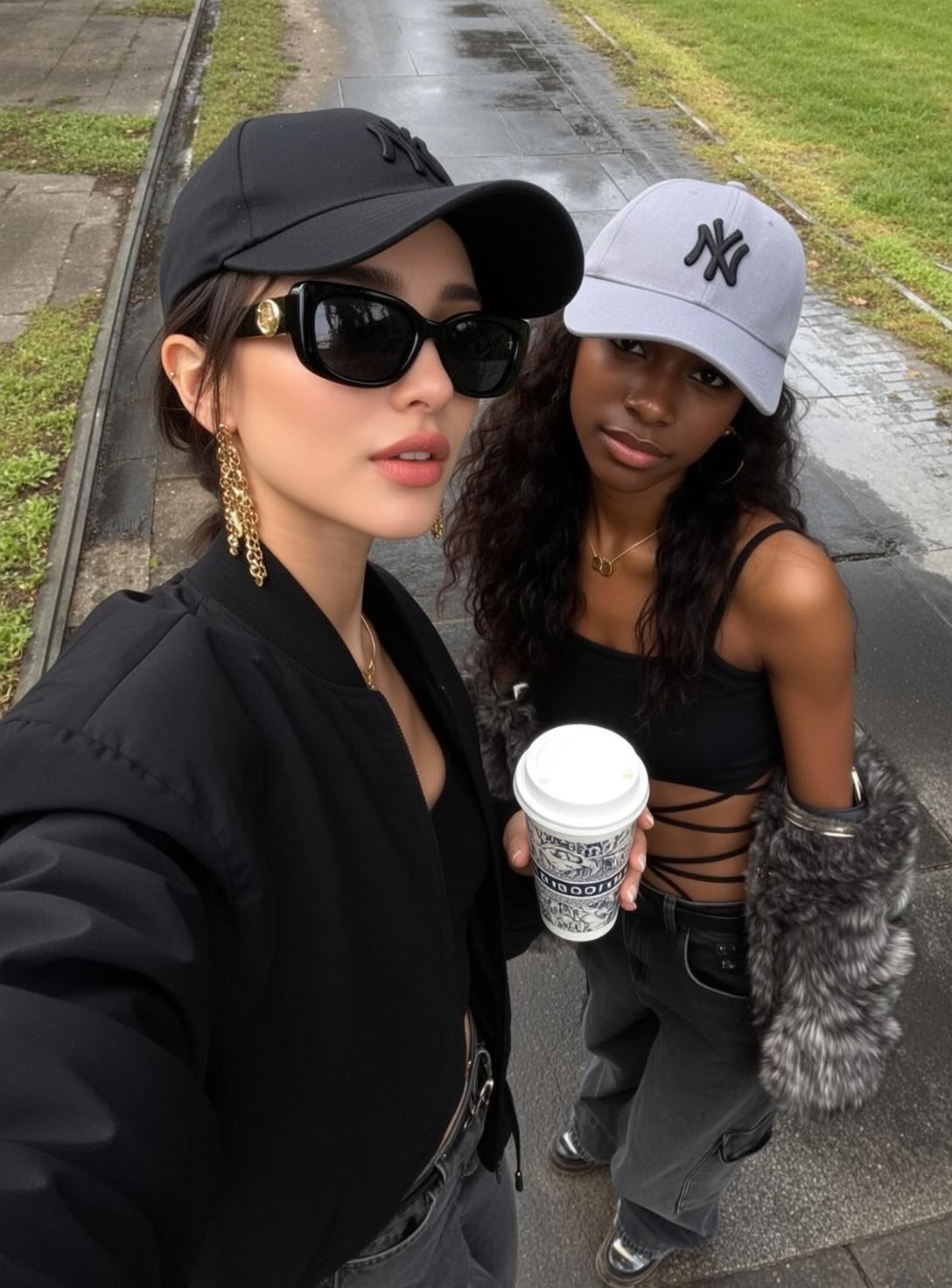 Explore Two Young Women Stand Side-by-side Outdoors