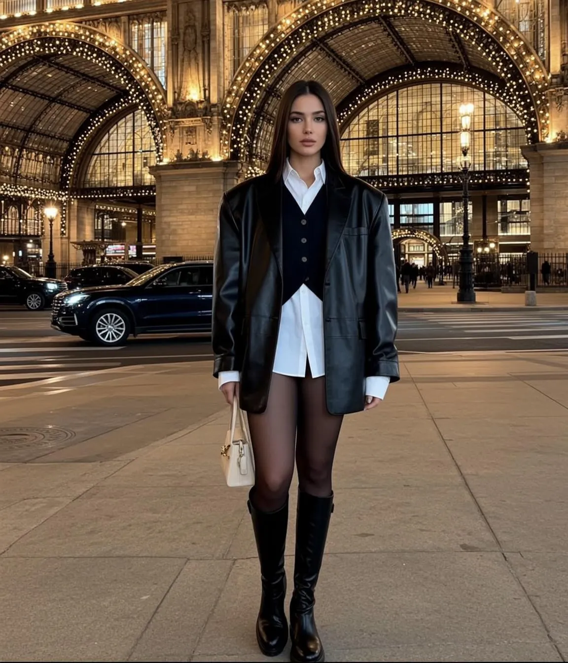 Leather Blazer Night Street Pose
