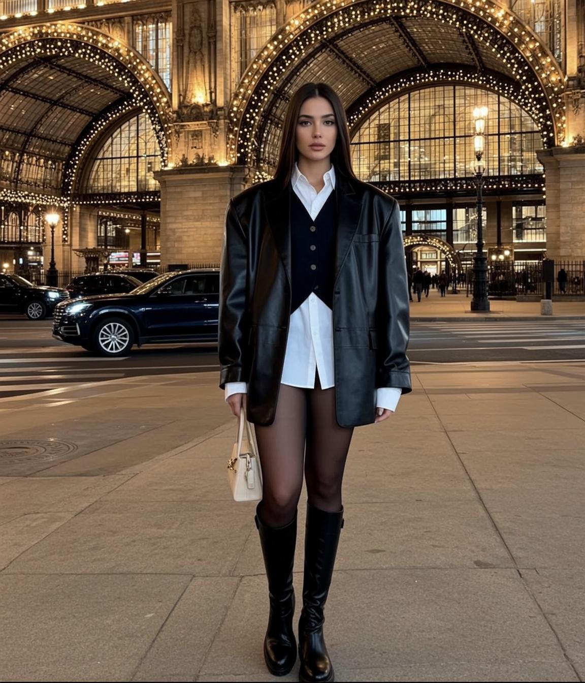 Leather Blazer Night Street Pose