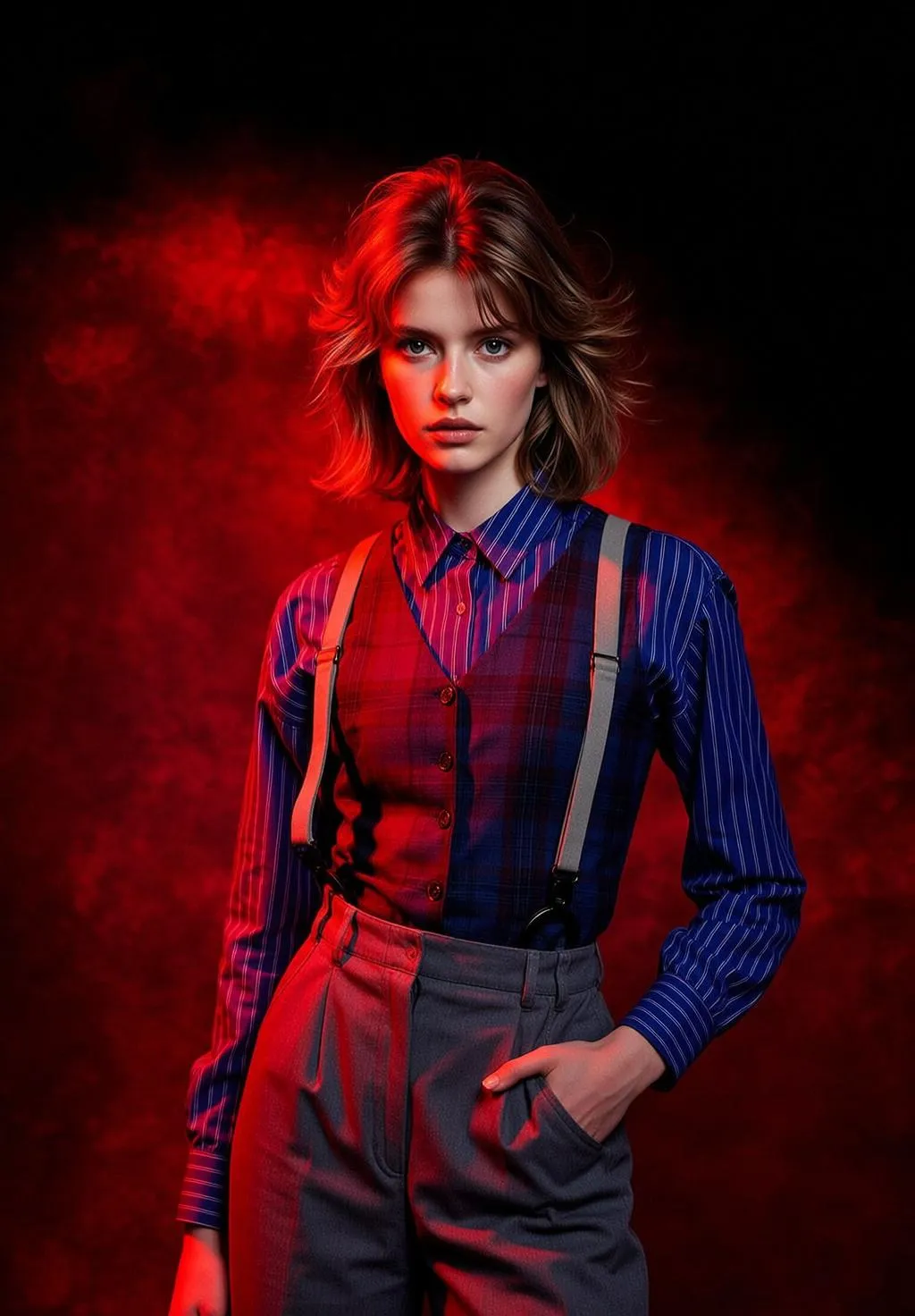 Plaid Vest Studio Serious Pose