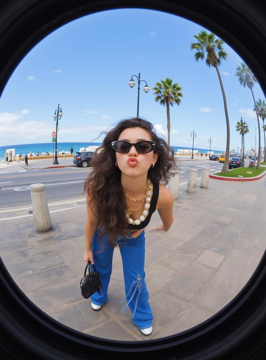 Fisheye Young Long Wavy Dark Brown Tan