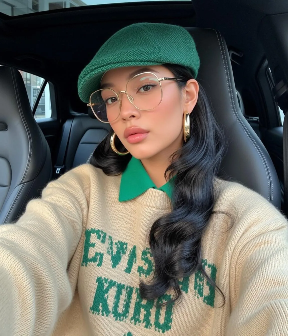 Glasses And Earrings In Car Portrait