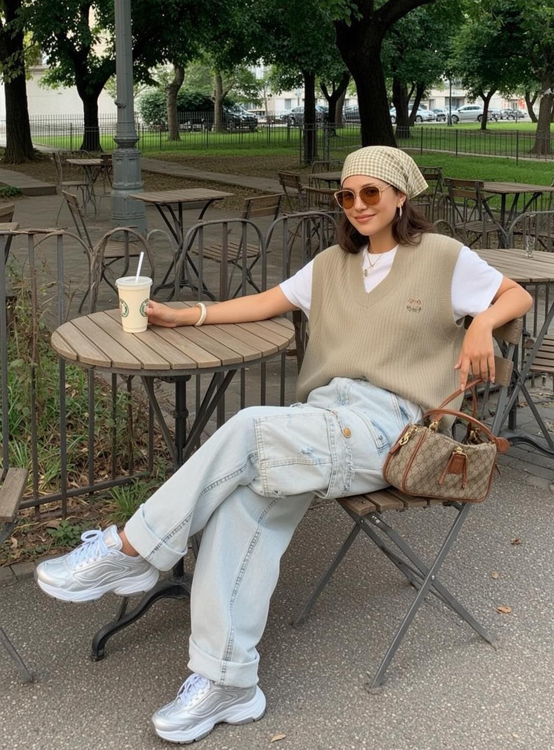 White Tee and Cargo Jeans Outdoor Cafe
