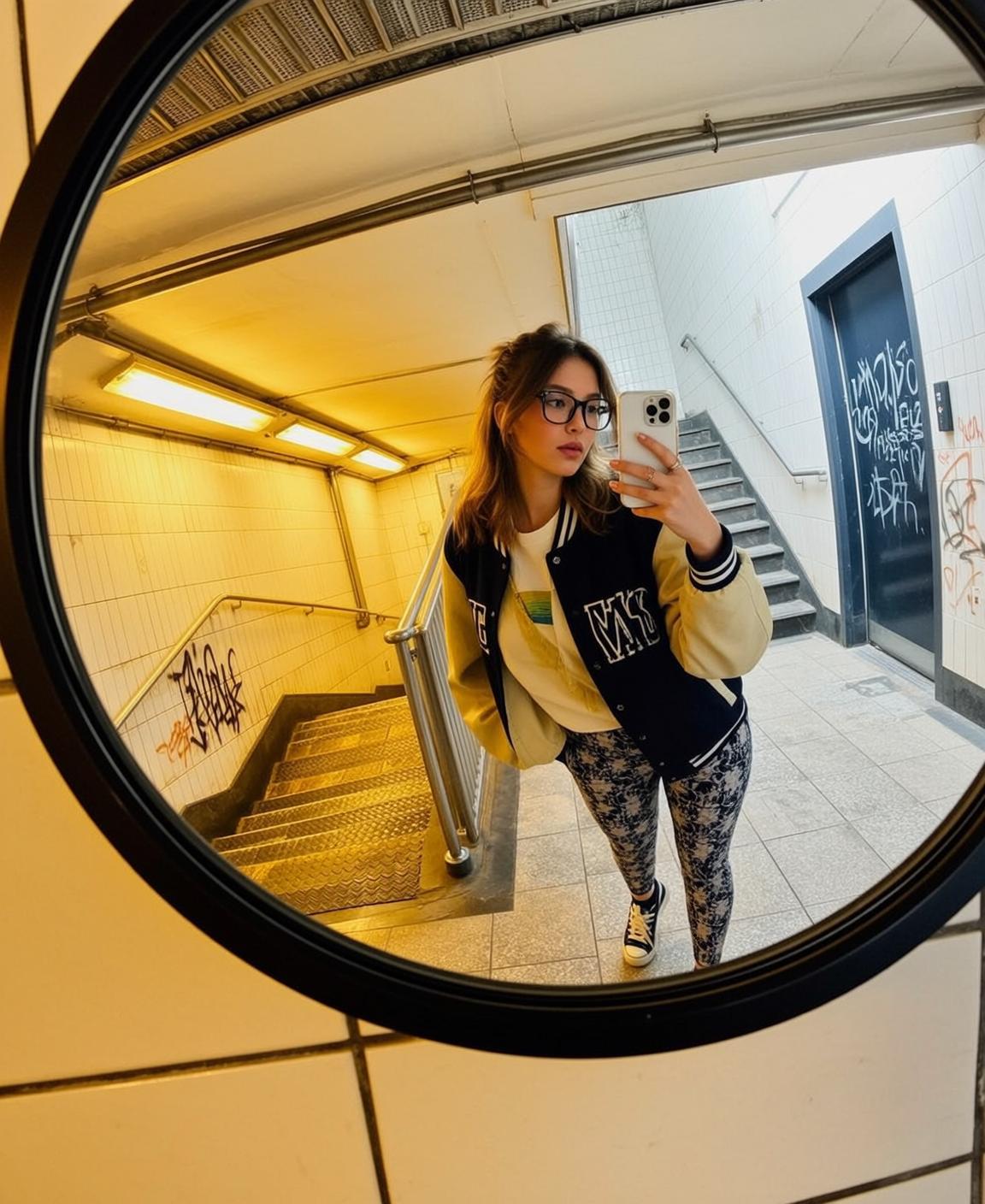 Subway Staircase Varsity Mirror Selfie