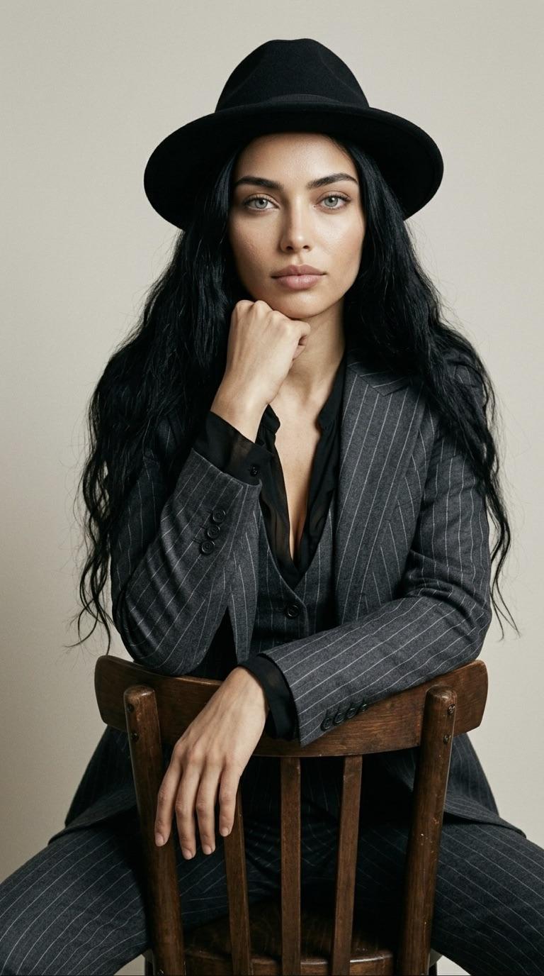 Professional Studio Sitting Backward On Rustic Wooden Chair And Facing