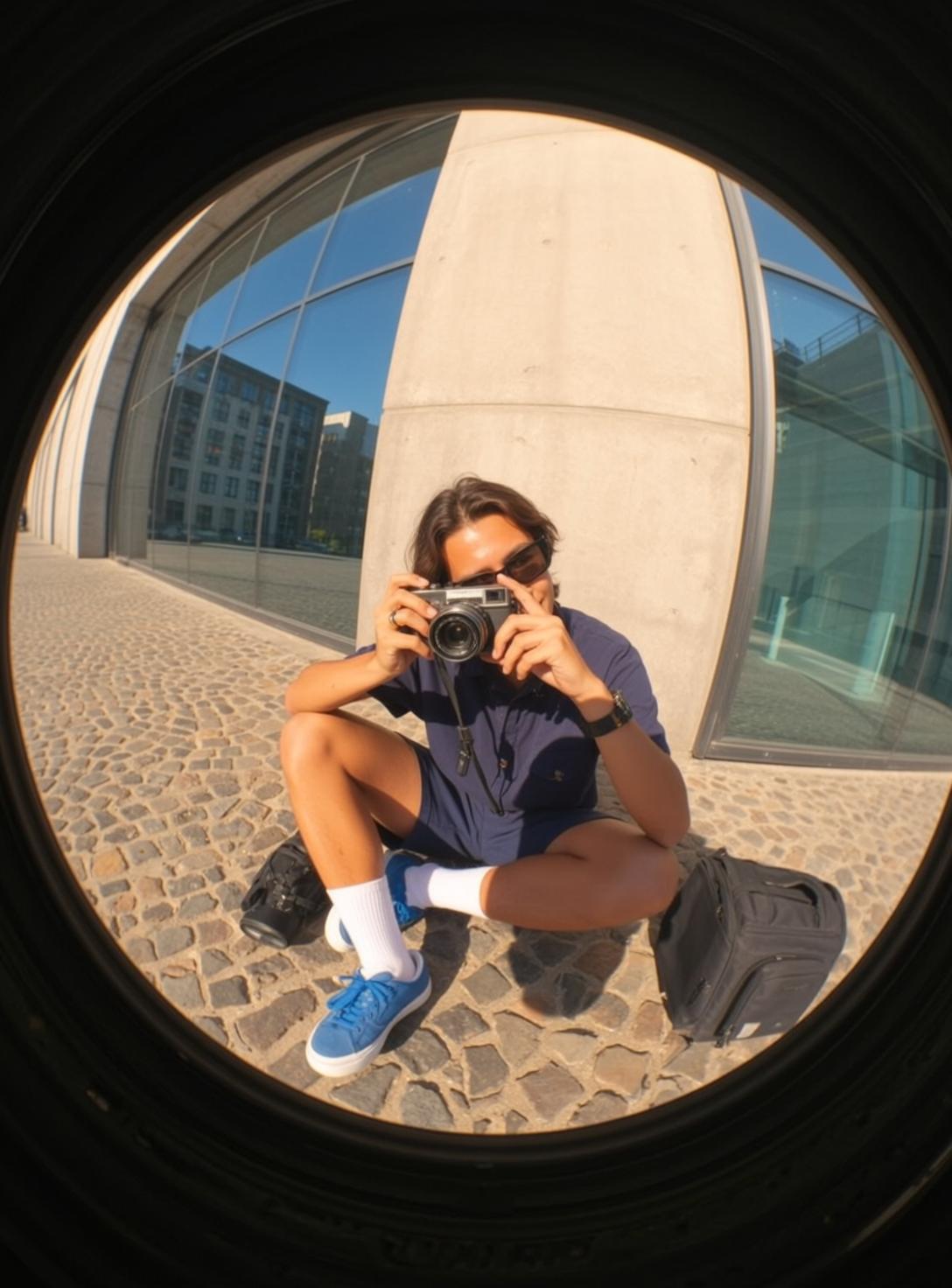 Fisheye Young Medium Length Brown Hair Tan