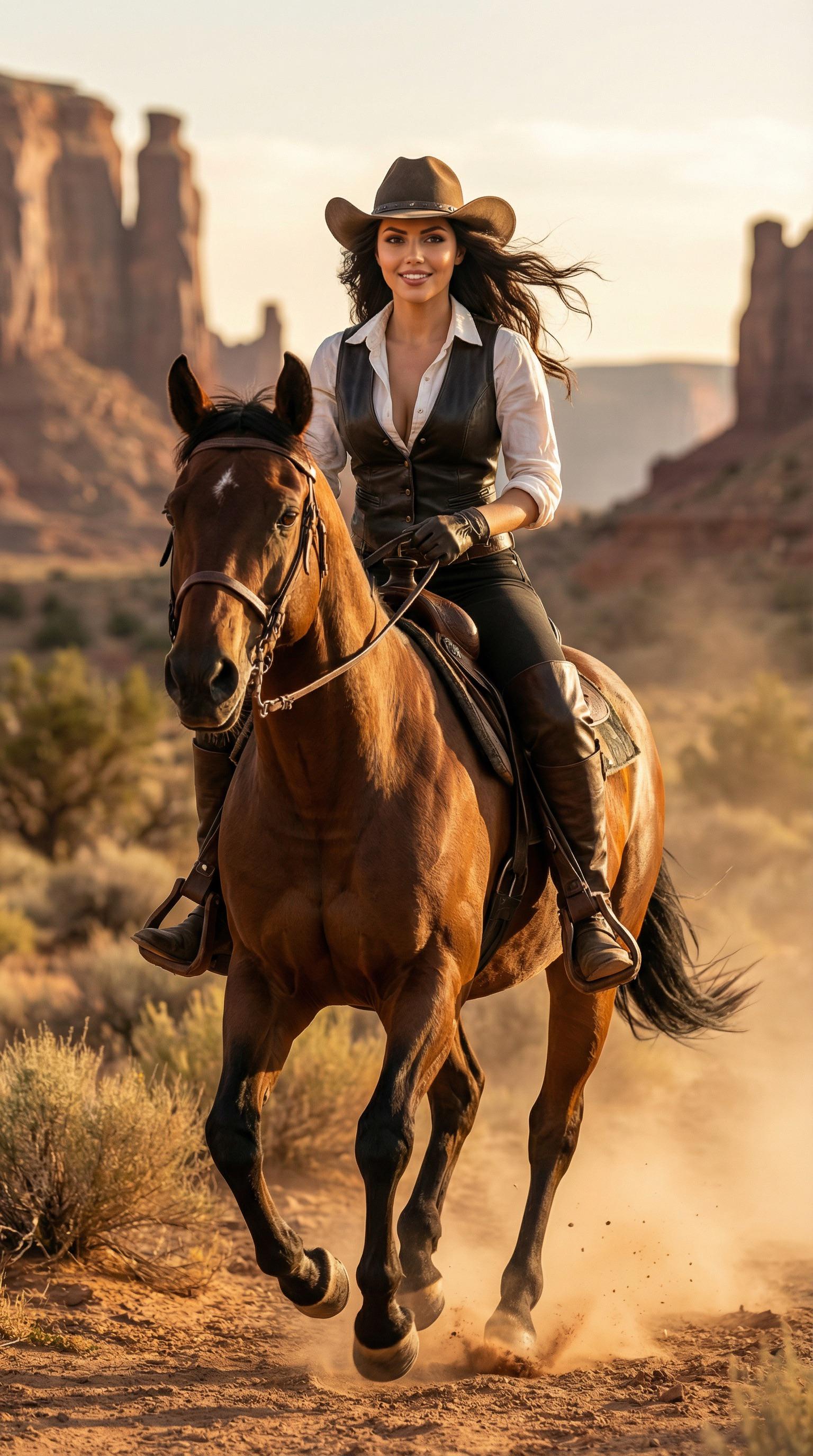 Riding Horse Dusty Desert Golden Hour