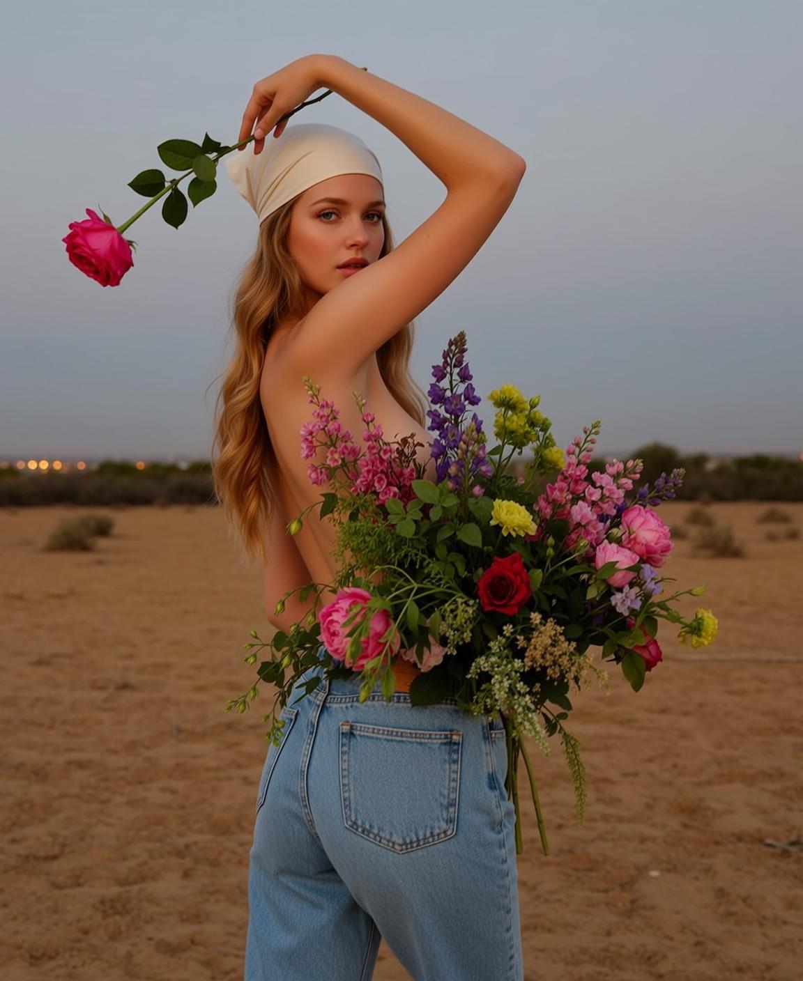 Headscarf Denim Flowers Portrait