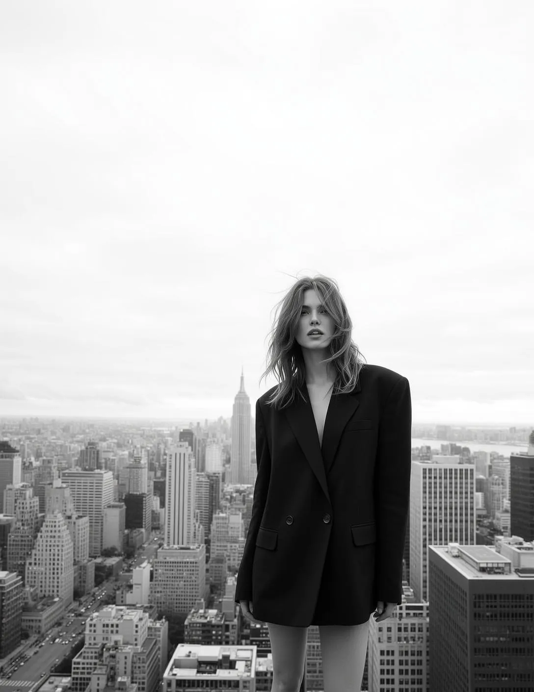 Full-length Medium Shot Black And White Photograph Features Young Woman