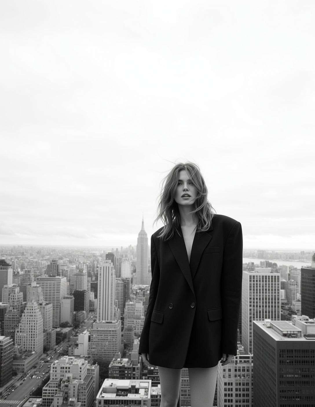 Full-length Medium Shot Black And White Photograph Features Young Woman