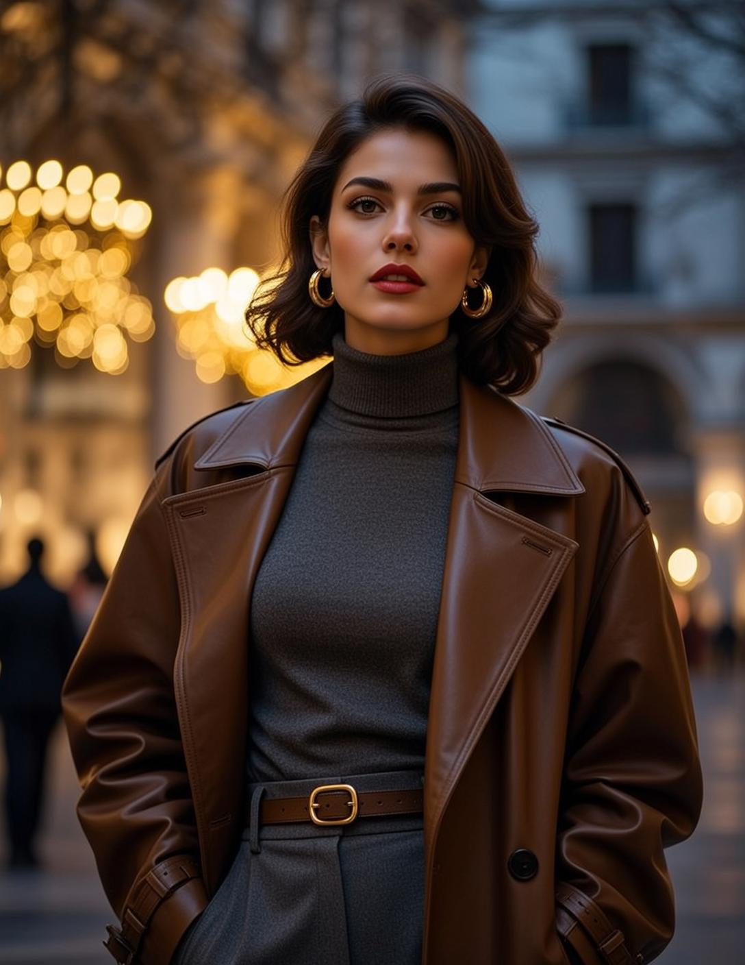 Dark Grey Turtleneck City Night Bokeh