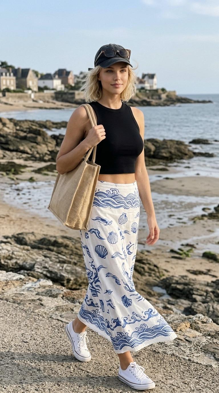 Black Sleeveless Ribbed Crop Top And White In Natural Daylight