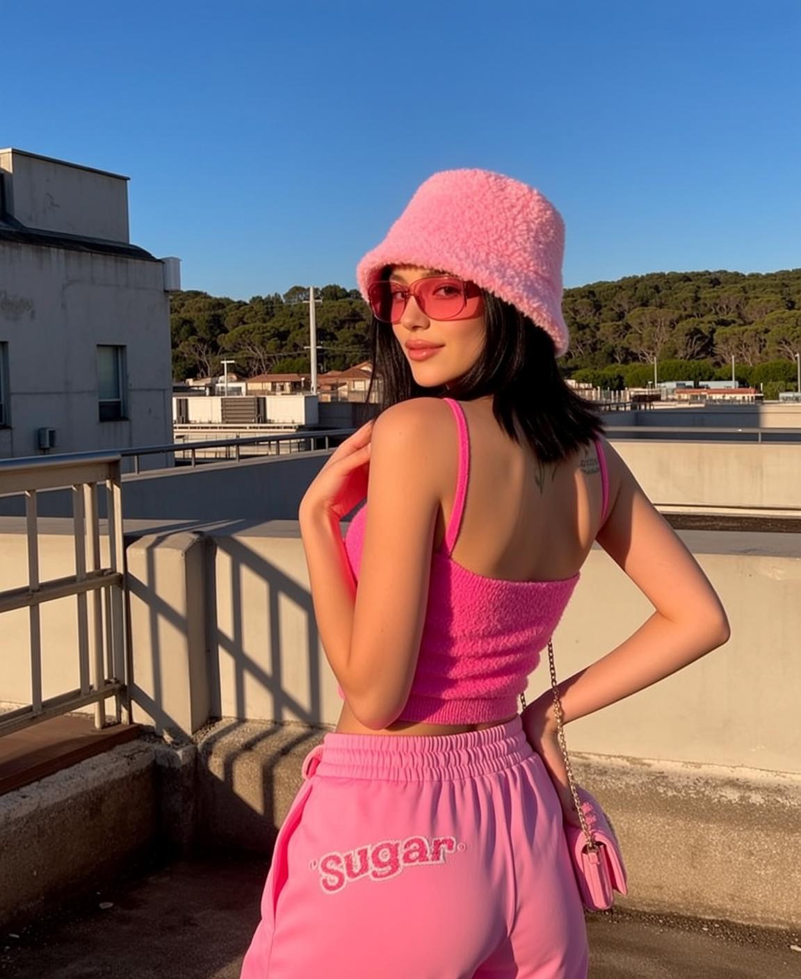 Pink Fuzzy Rooftop Look