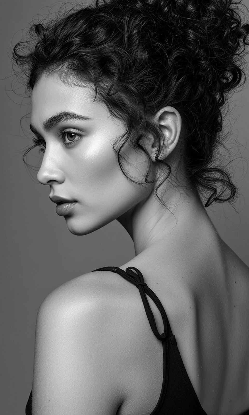 Photorealistic Black And White Portrait Young Woman Captured Medium Shot