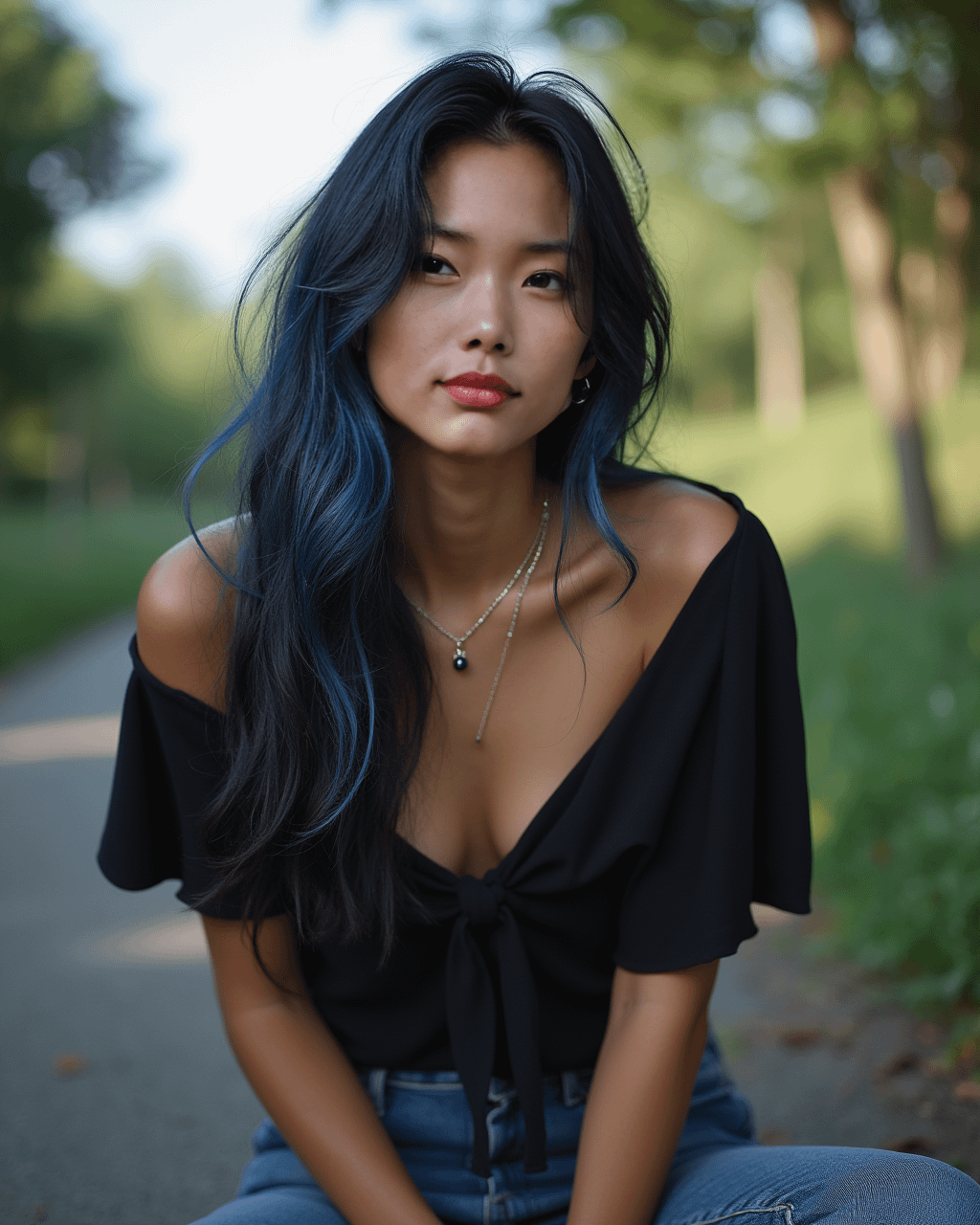 Black Off Shoulder Top Park Bokeh