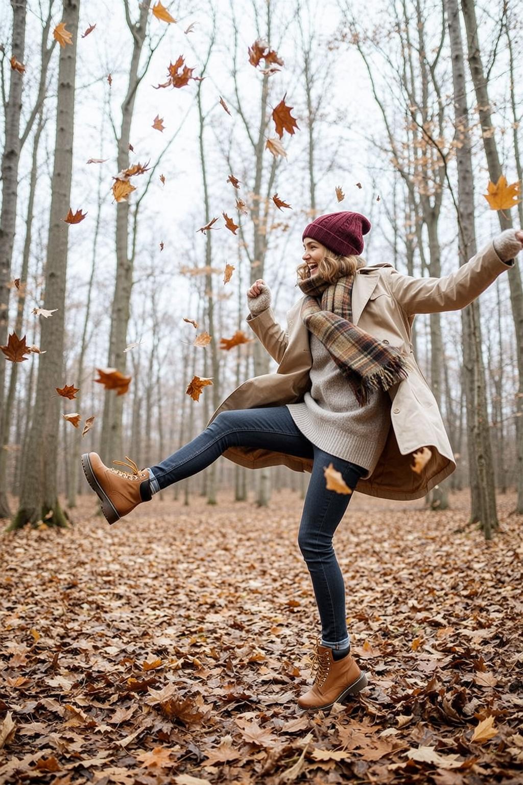 Autumn Forest Jump Pose