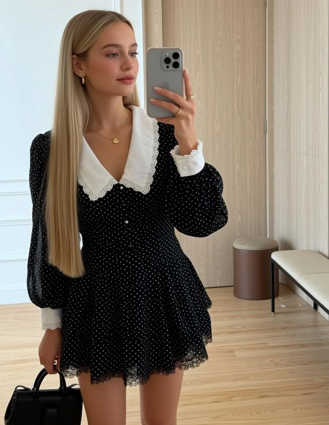 Explore Stands Room Holding Smartphone Her Right