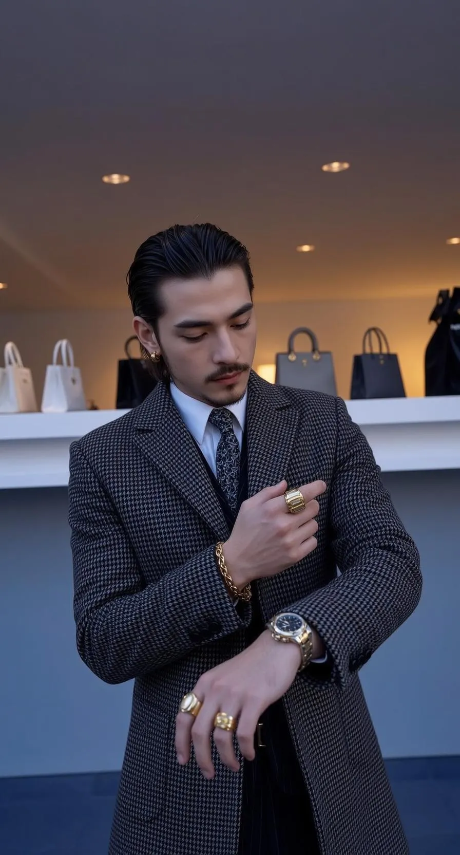Earrings Bracelets Rings And Watch With White Dress Shirt