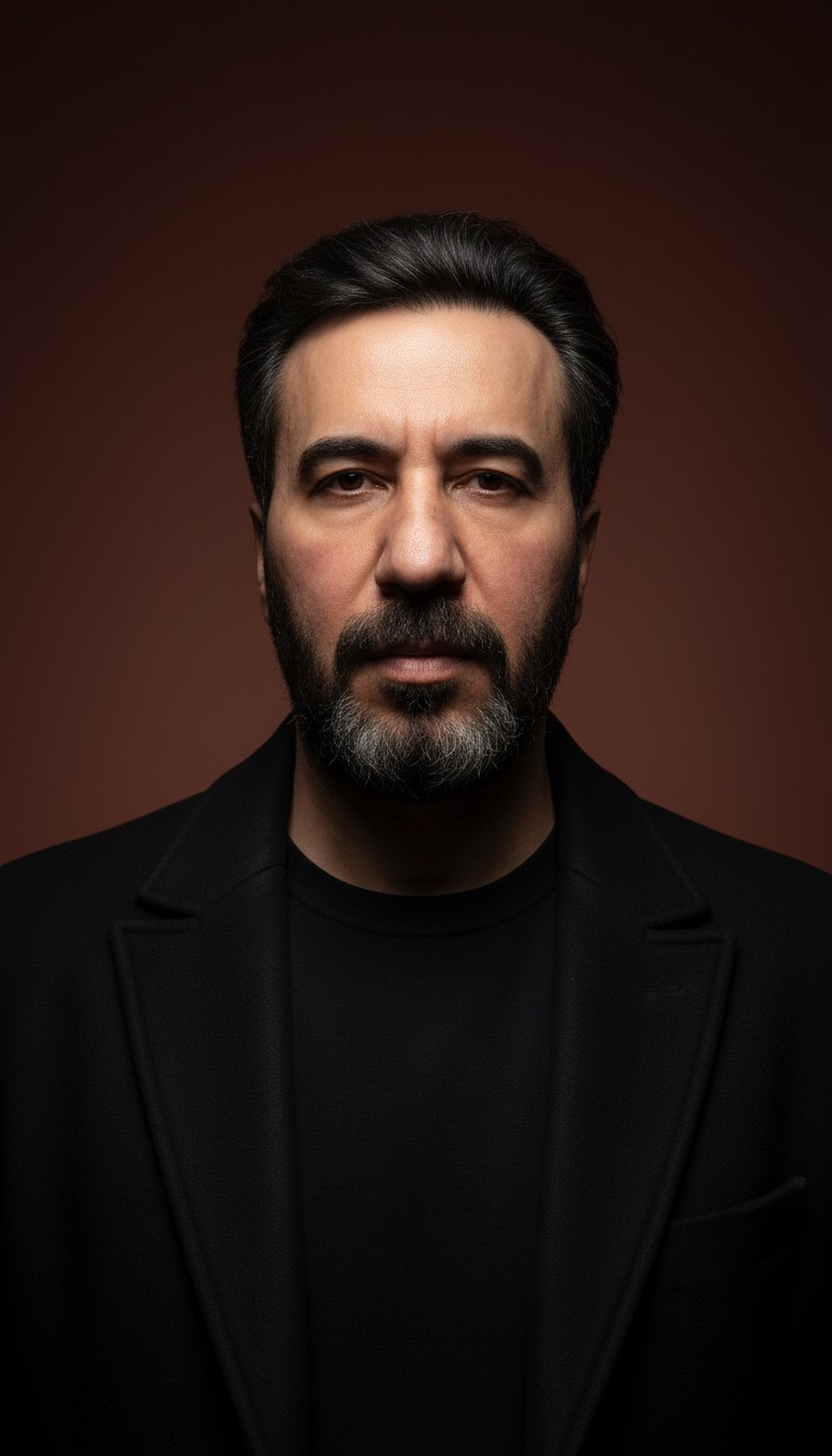 Ultra-realistic portrait of a person facing the camera with confident expression, dramatic lighting and rich warm background.