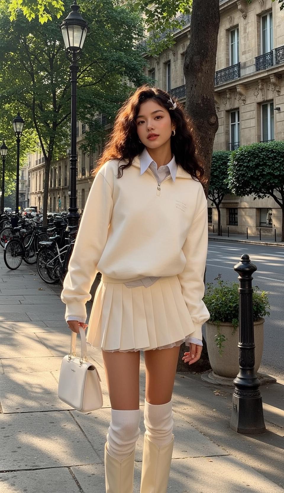 Parisian Street Woman Cream Quarter Zip Handbag