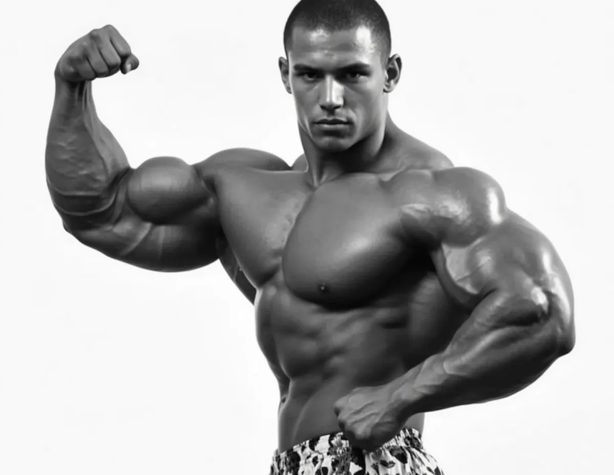 Muscular Bodybuilder Short Buzz Cut Tan Patterned