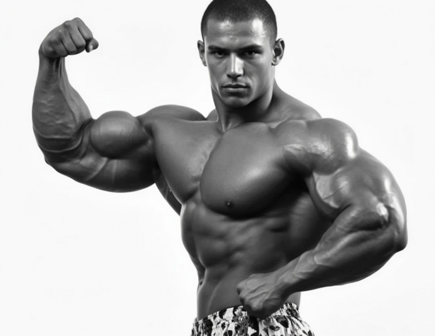 Muscular Bodybuilder Short Buzz Cut Tan Patterned