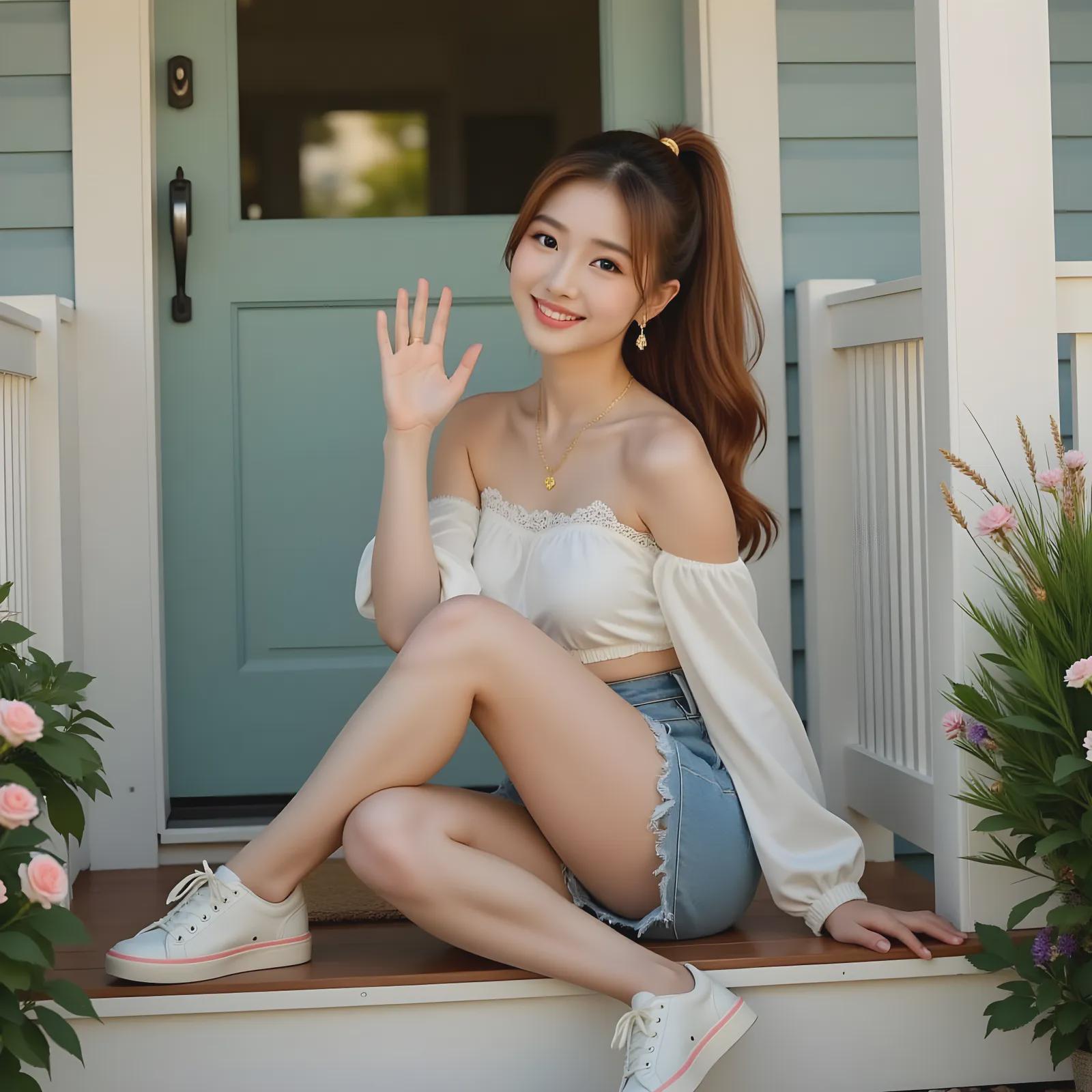 Wooden Porch White Crop Top Denim Shorts