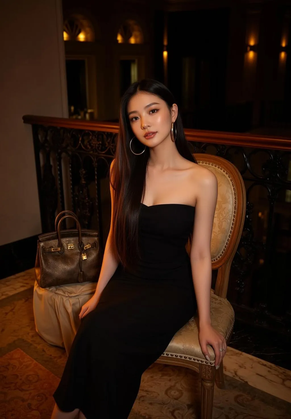 Earrings And Rings And Manicure With Black Dress