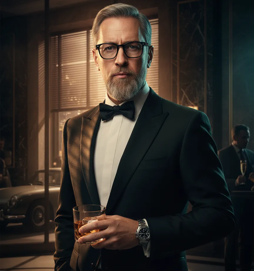 Modern James Bond Portrait In Tuxedo