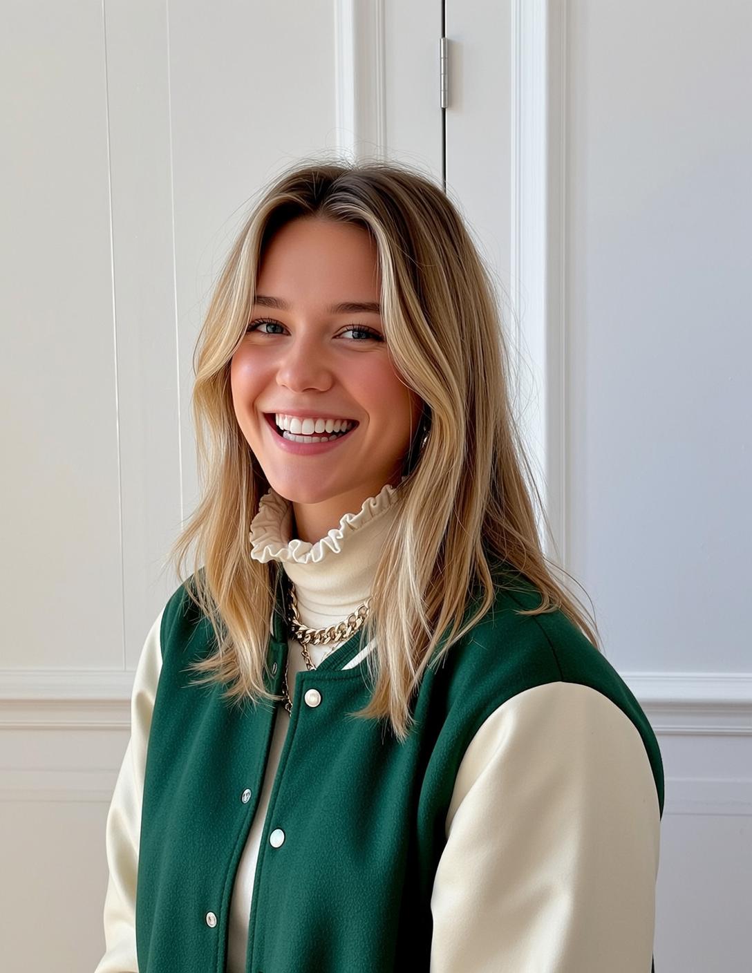Green Varsity Jacket Smile