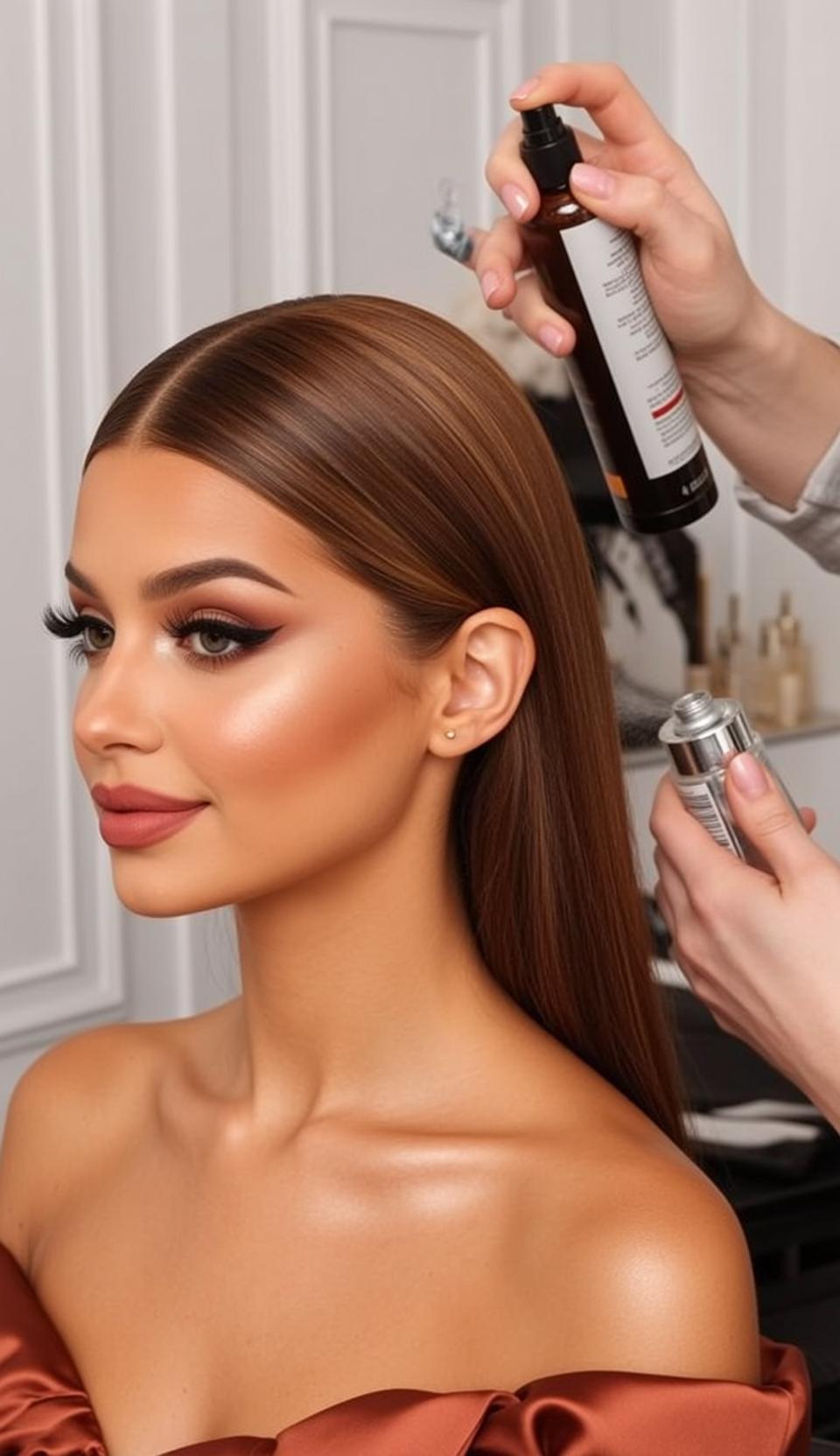 Makeup Positioned Profile View Facing Left Her