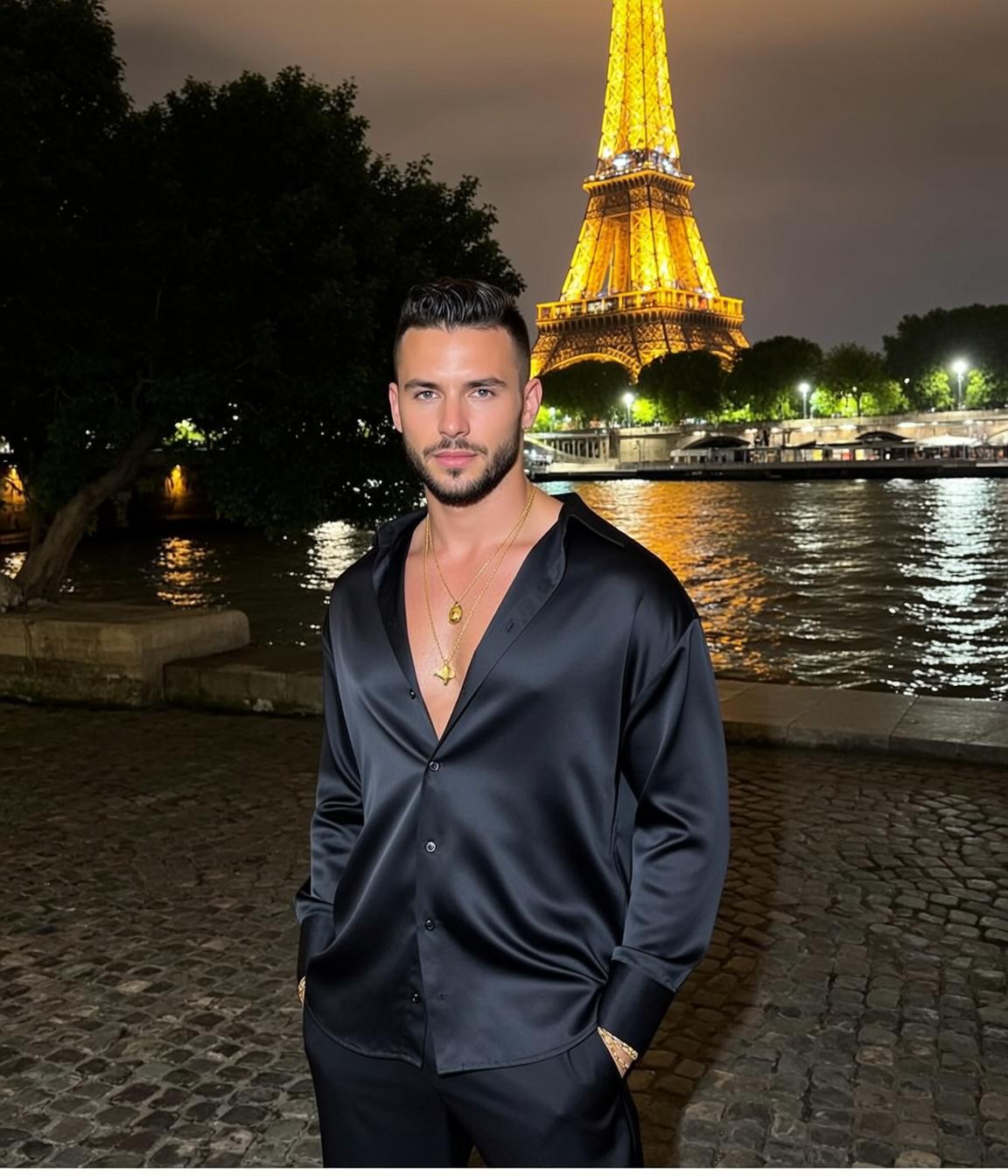Black Satin Eiffel Tower Night