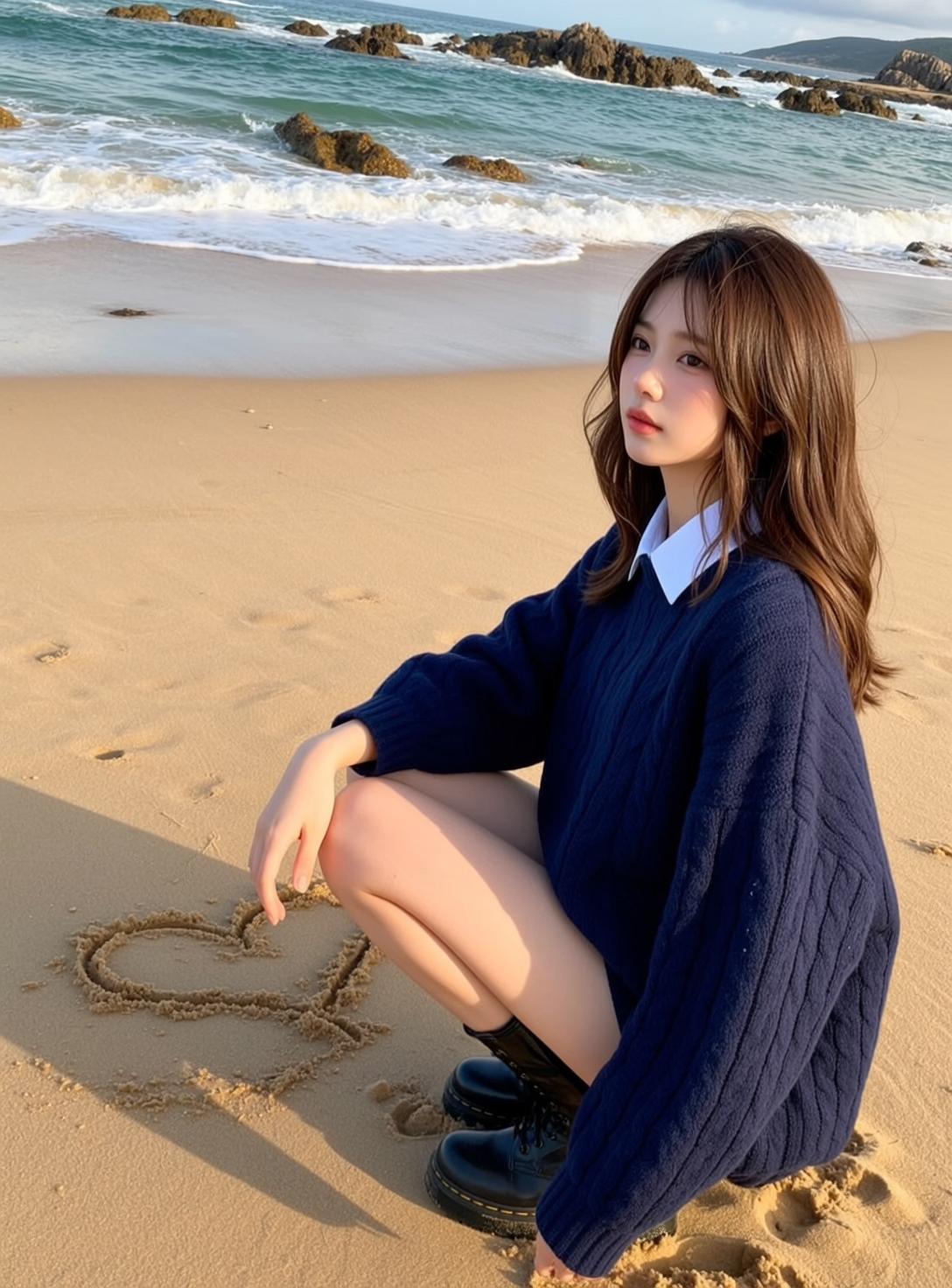 Blue Knit Beach Crouch