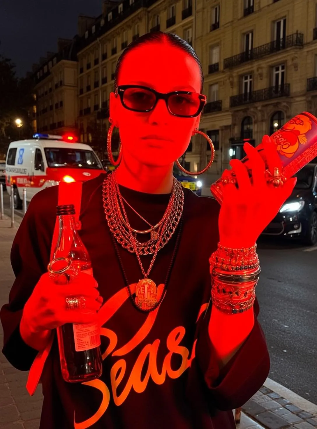 Sunglasses Earrings Necklace Bracelets And Rings In Night Portrait