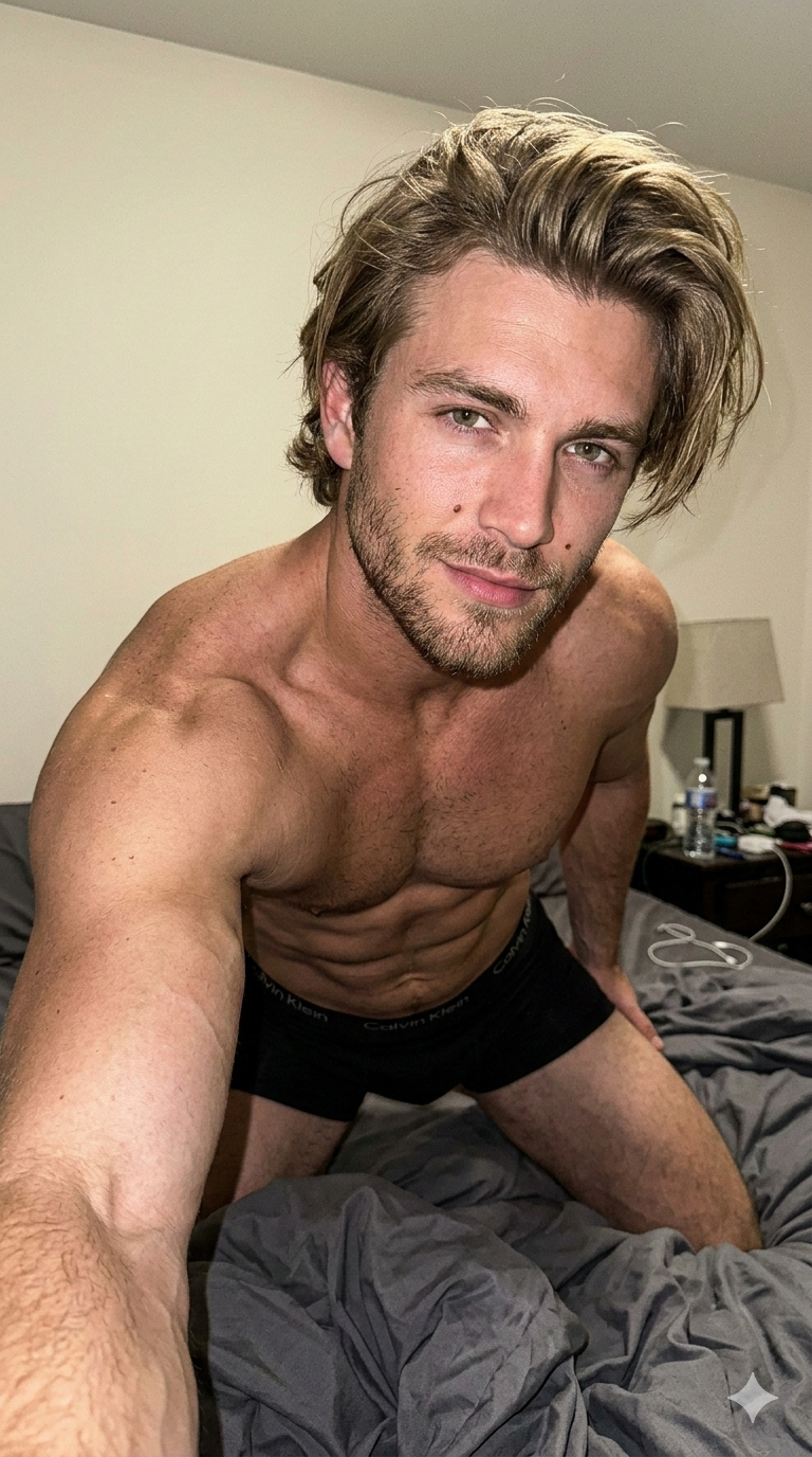 Realistic Bedroom Selfie Kneeling Bed reference photo